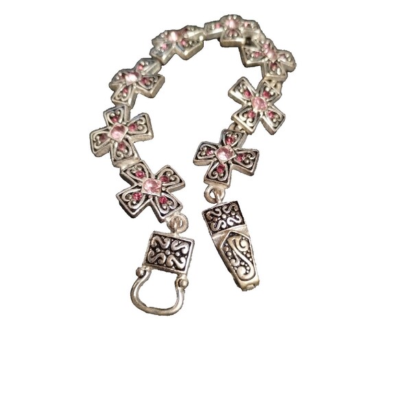 Sterling Plated Cross Bracelet and Pendant Pink Stones Magnetic Clasp - Picture 6 of 6
